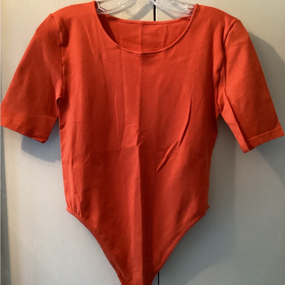 Wolford short sleeve orange Bodysuit,size L